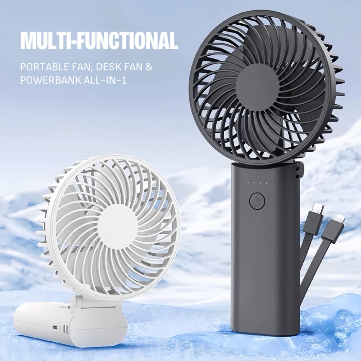 2-in-1 Portable High-speed Cooling Mini Fan with Power Bank, Foldable Table Fan