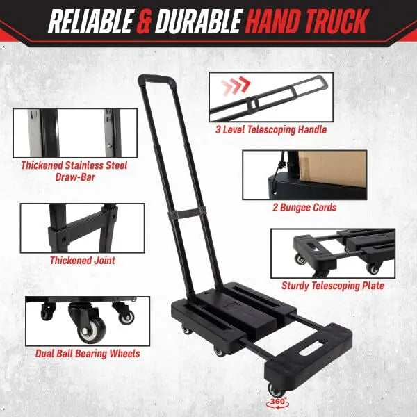 500-Pound Heavy-Duty Luggage Cart with Wheels, Foldable Hand Truck