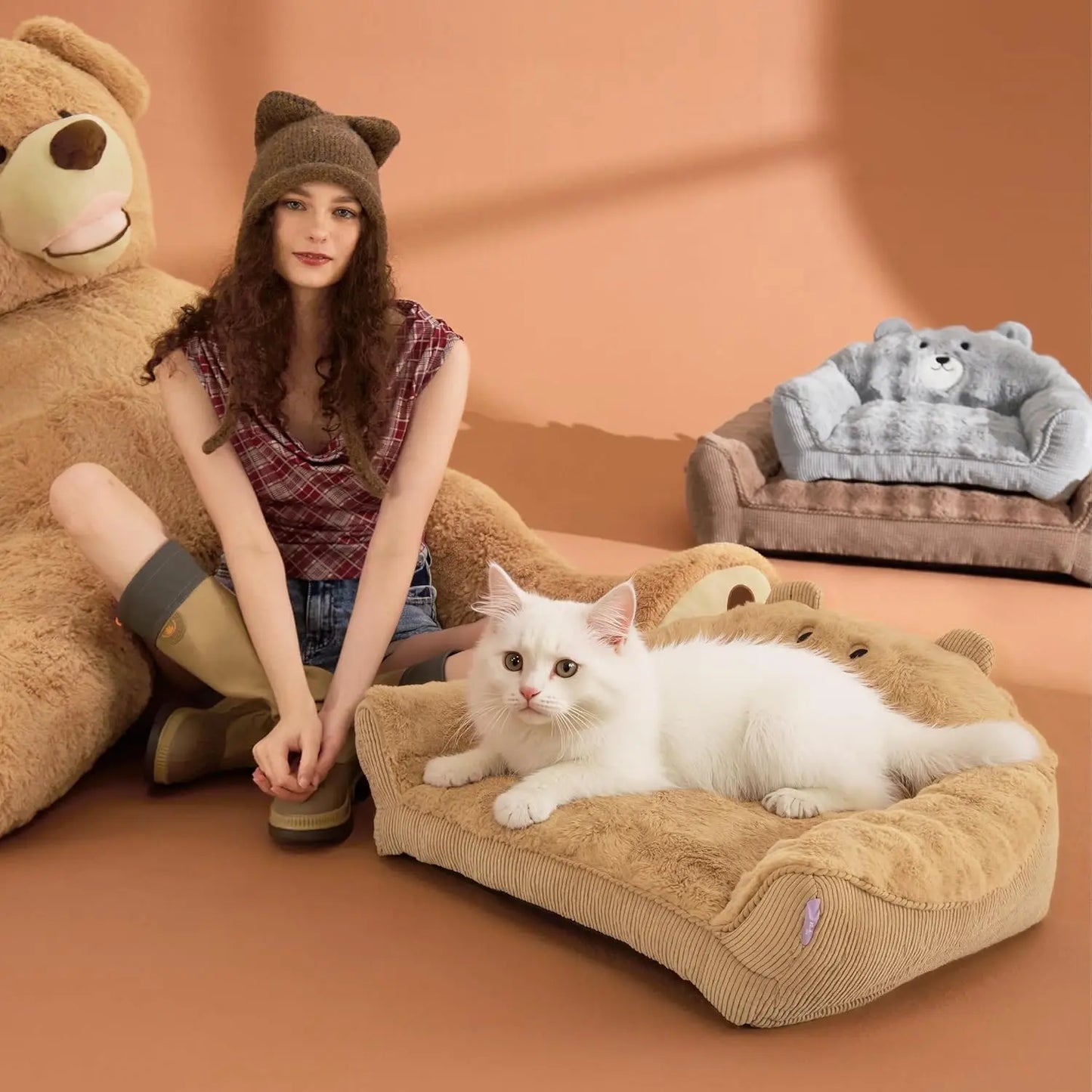 A furry pet bed designed by a primitive bear