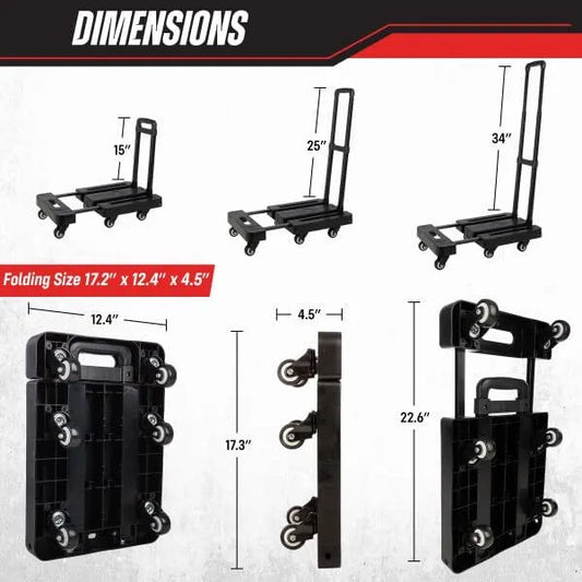 500-Pound Heavy-Duty Luggage Cart with Wheels, Foldable Hand Truck