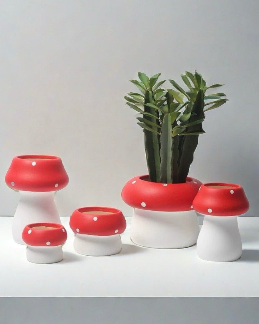 Handmade Cute Whimsical Ceramic Mushrrom Plant Flower Pot for Indoor / Outddor